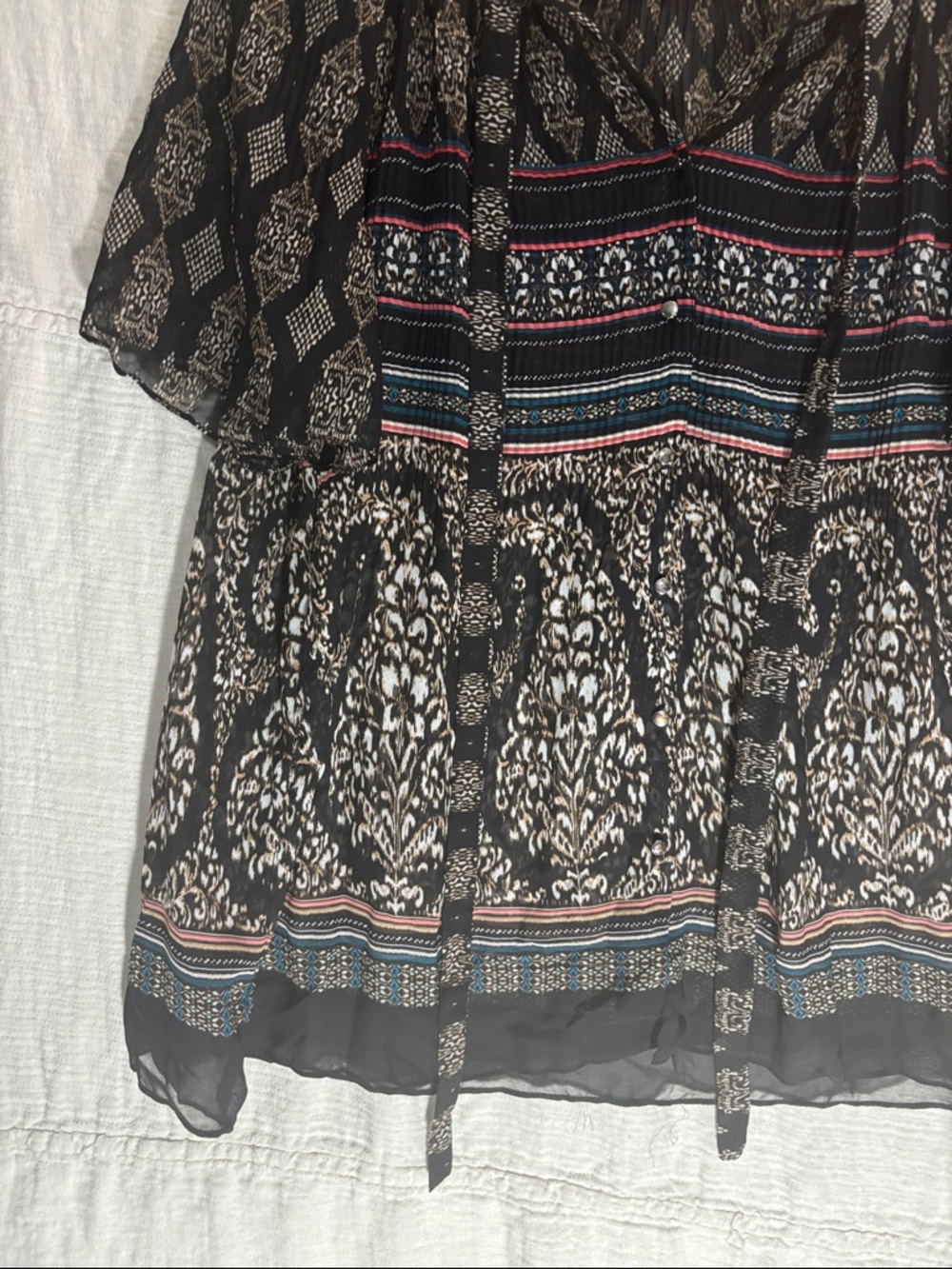 Cato Black Boho Tie-Front Tunic with Multicolor Stripe Details - Picture 8 of 11